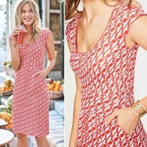 Boden Red and White Patterned Dress
